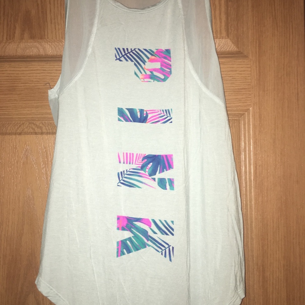 PINK muscle tank with mesh and pink palm tree logo